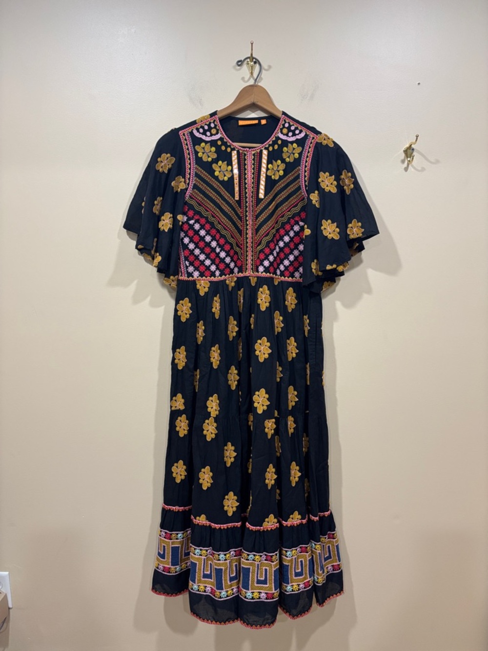 Oliphant Black Maxi Dress with Mustard Floral & Multicolor Embroidery - Picture 7 of 15